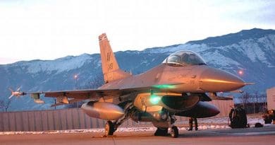 A 31st Fighter Wing F-16 Fighting Falcon at Aviano Air Base, Italy. Photo by United States Air Force, Wikipedia Commons.