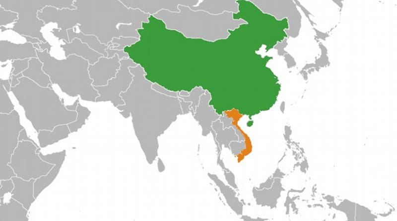 Location of China (green) and Vietnam (orange). Source: WIkipedia Commons.