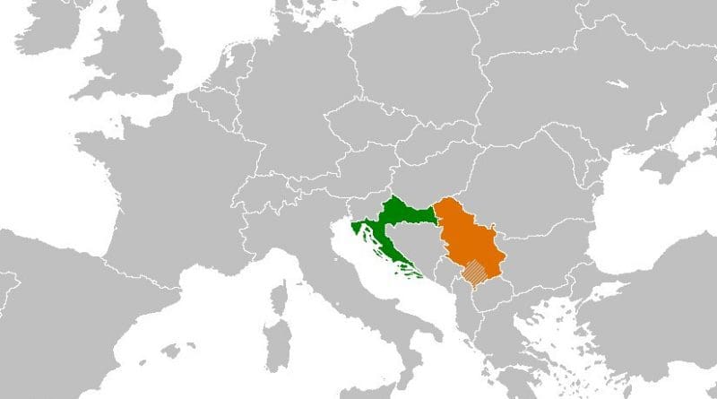 Location of Croatia (green) and Serbia (orange). Source: Wikipedia Commons.