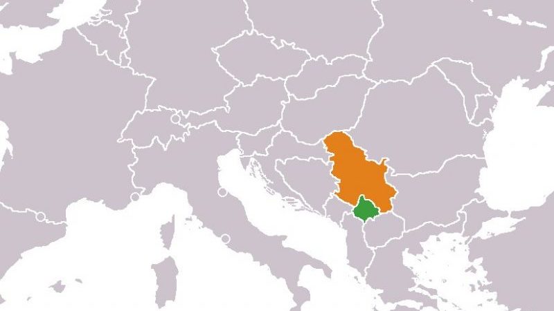 Location of Kosovo (Green) and Serbia (Orange). Source: Wikipedia Commons.