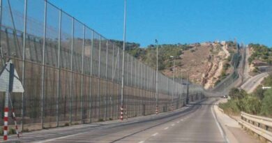 Melilla border fence separating Spain and Morocco.