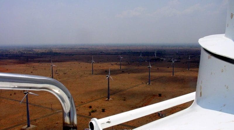 A wind farm in Kayathar, Tamil Nadu, India. Source: Wikipedia Commons.