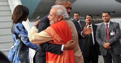 Narendra Modi greets US President Barack Obama on arrival to India. Photo Credit: India PM Office.
