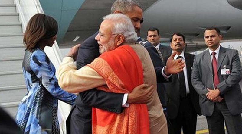 Narendra Modi greets US President Barack Obama on arrival to India. Photo Credit: India PM Office.