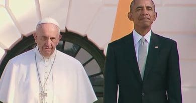 US President Barack Obama welcomes Pope Francis to White House. Photo Credit: Screenshot from White House video.