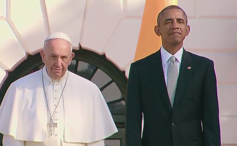 US President Barack Obama welcomes Pope Francis to White House. Photo Credit: Screenshot from White House video.