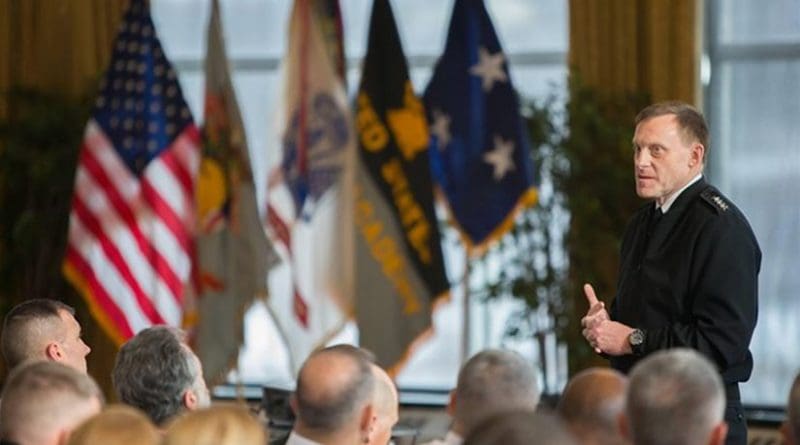 Navy Adm. Michael S. Rogers speaks to cadets and faculty at the U.S. Military Academy at West Point, N.Y., Jan. 9, 2015. He is the commander of the U.S. Cyber Command and director of the National Security Agency. Photo by Army Sgt. 1st Class Jeremy Bunkley