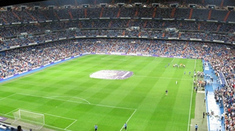 Real Madrid's Santiago Bernabéu Stadium in Madrid, Spain. Photo by Chris Brown, Wikipedia Commons.