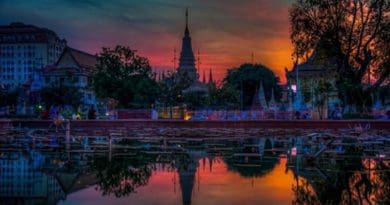 Sunset in Phnom Penh, Cambodia.