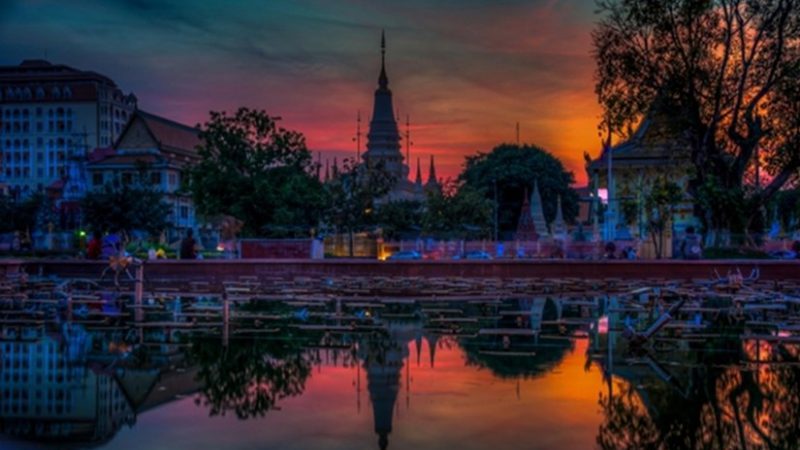 Sunset in Phnom Penh, Cambodia.