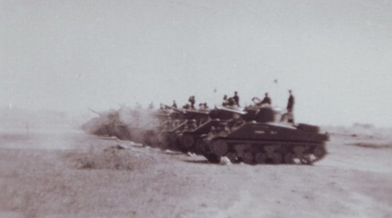 Tanks of 18th Cavalry (Indian Army) on the move during the 1965 Indo-Pak War. Photo by Brig. Hari Singh Deora A.V.S.M (Ati Vishisht Sewa Medal), Wikipedia Commons.