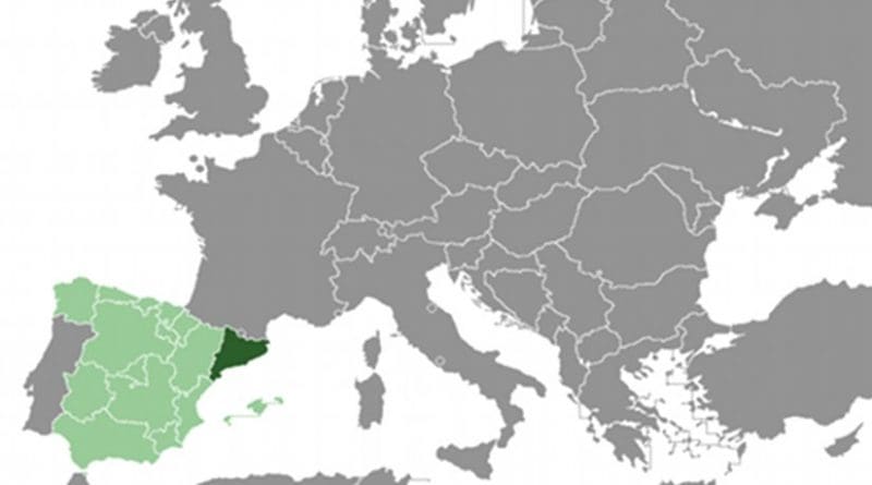 Location of Catalonia (dark green) in Spain. Source: Wikipedia Commons.