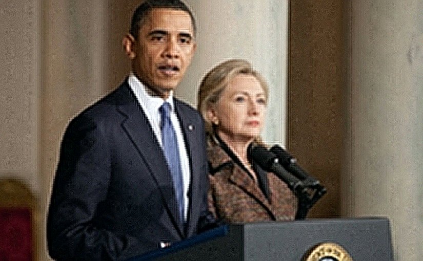 United States' Barack Obama and Hillary Clinton.