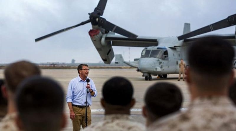 U.S. Defense Secretary Ash Carter speaks to U.S. service members on Morón Air Base, Spain, Oct. 6, 2015. U.S. Marine Corps photo by Staff Sgt. Vitaliy Rusavskiy