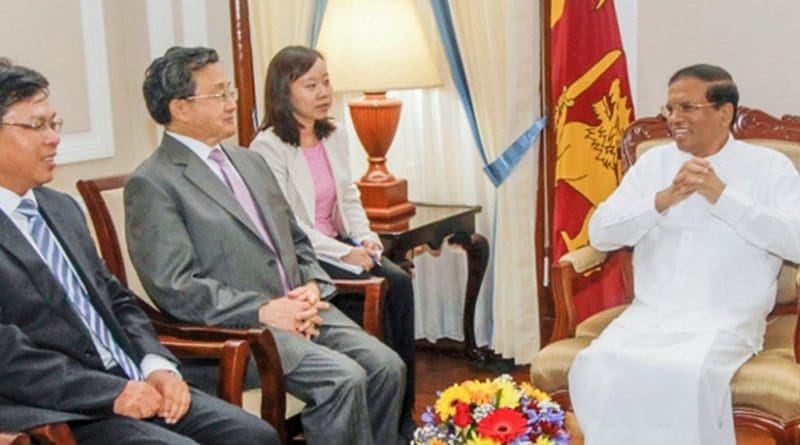 Chinese delegation headed by Chinese Vice Foreign Minister meets Sri Lanka's President Maithripala Sirisena at the Presidential Secretariat. Source: Sri Lanka President's Media Division.