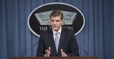 Pentagon Press Secretary Peter Cook conducts a news conference with reporters at the Pentagon. DoD photo by Air Force Senior Master Sgt. Adrian Cadiz