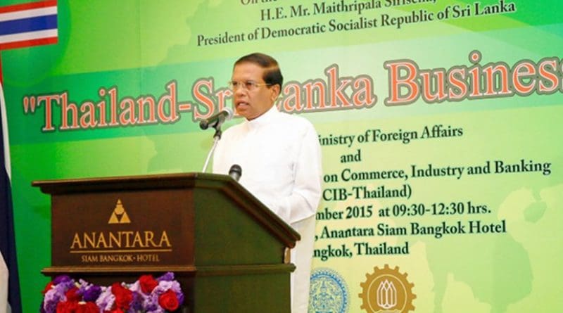 Sri Lanka President Maithripala Sirisena addressing the Thailand – Sri Lanka Business Forum in Bangkok.