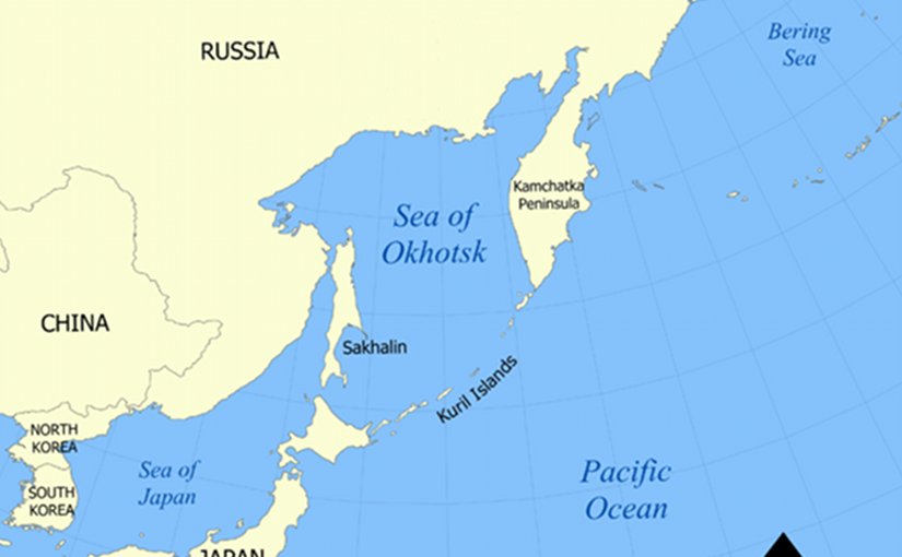 Location of the Kuril Islands in the Western Pacific between Japan and the Kamchatka Peninsula of Russia. Source: Wikipedia Commons.