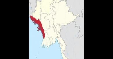 Location of Rakhine State in Burma (Myanmar). Source: Wikipedia Commons.