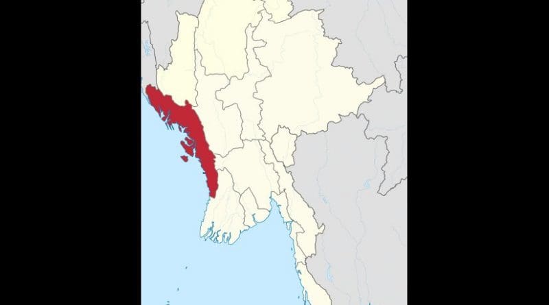 Location of Rakhine State in Burma (Myanmar). Source: Wikipedia Commons.