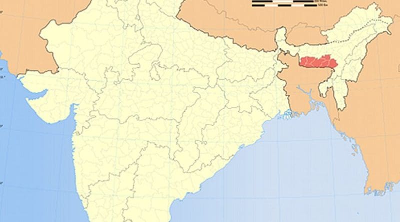 Location of Meghalaya in (marked in red) India. Source: Wikipedia Commons.