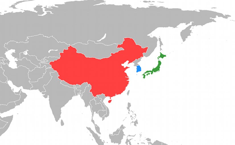 Locations of China, Japan and South Korea. Source: Wikipedia Commons.