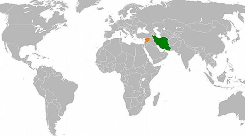 Locations of Syria (orange) and Iran (green). Source: Wikipedia Commons.