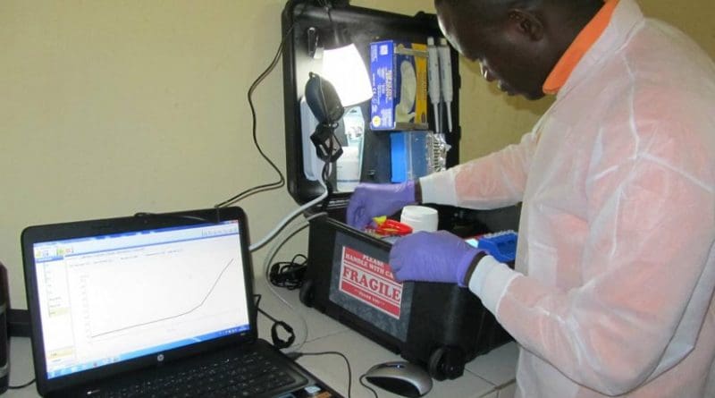 The Ebola rapid-detection mobile suitcase being used in Guinea. Credit: University of Stirling