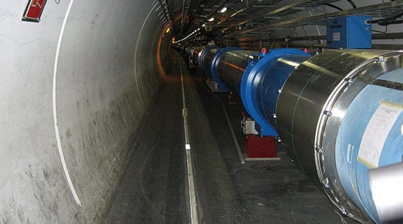 A section of the LHC (Large Hadron Collider). Photo by alpinethread, Wikipedia Commons.