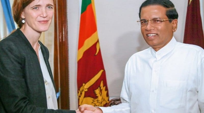 U.S. Permanent Representative to the United Nations Samantha Power meets Sri Lanka's President Maithripala Sirisena. Photo Credit: Sri Lanka Government.