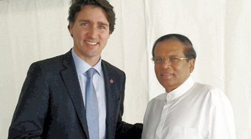 Sri Lanka's President Maithripala Sirisena meets Canada's Premier Justin Trudeau in Malta. Photo Credit: Sri Lanka government.