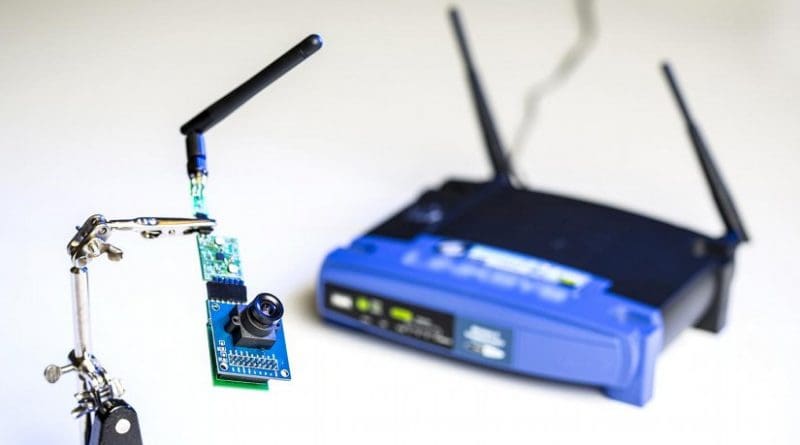 The UW team used ambient signals from this Wi-Fi router to power sensors in a low-resolution camera and other devices. Credit: Dennis Wise/University of Washington