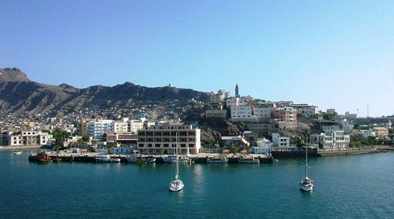 View of Aden, Yemen, from the sea. Photo by T3n60, Wikipedia Commons.