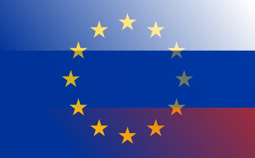 Flags of European Union and Russia
