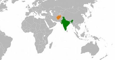 Locations of Afghanistan (orange) and India. Source: Wikipedia Commons.