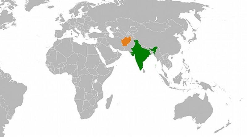 Locations of Afghanistan (orange) and India. Source: Wikipedia Commons.