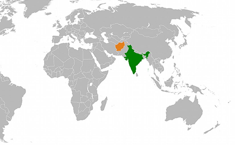 Locations of Afghanistan (orange) and India. Source: Wikipedia Commons.