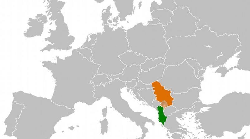 Locations of Albania (green) and Serbia. Source: Wikipedia Commons.