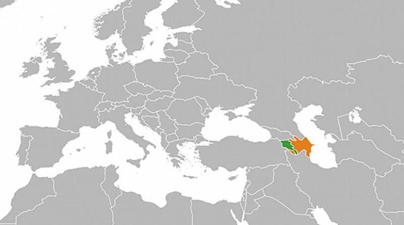 Locations of Armenia (green) and Azerbaijan. Source: Wikipedia Commons.