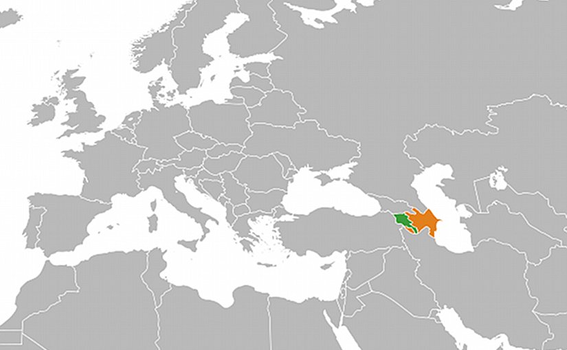 Locations of Armenia (green) and Azerbaijan. Source: Wikipedia Commons.