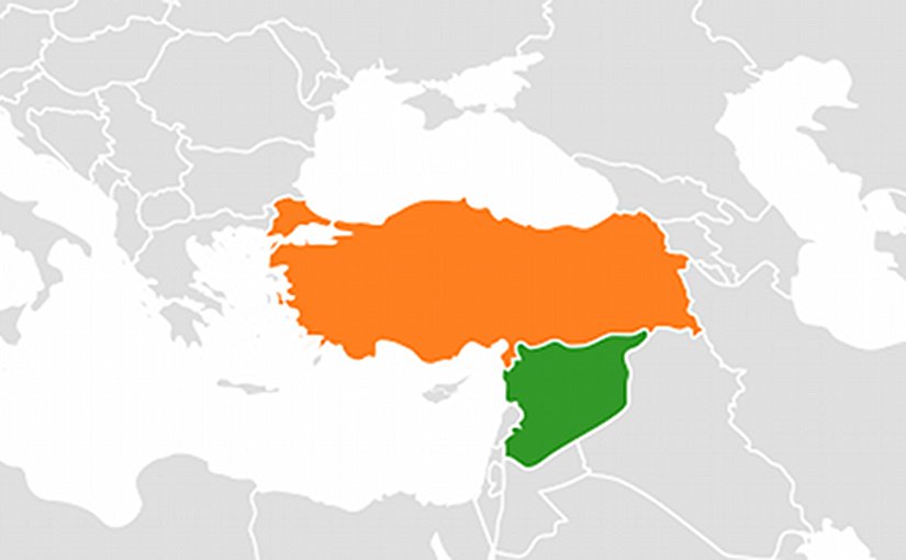 Locations of Syria (green) and Turkey. Source: Wikipedia Commons.
