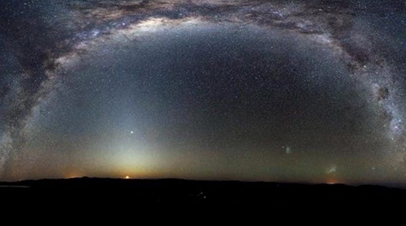 The Milky Way arcs into a panorama in the southern sky, taken from the Paranal Observatory, Chile. / ESO/H.H. Heyer