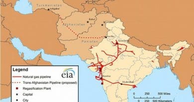 TAPI pipeline and India's natural gas infrastructure. Source: EIA.