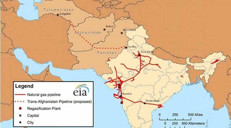TAPI pipeline and India's natural gas infrastructure. Source: EIA.