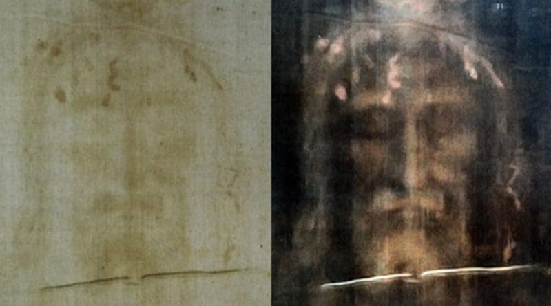 Shroud of Turin featuring positive (L) and negative (R) digital filters. Credit: Dianelos Georgoudis via Wikimedia Commons