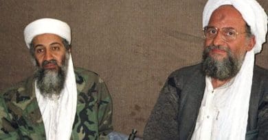Osama bin Laden sits with Ayman al-Zawahiri in November 2001 photo taken by Hamid Mir. Source: WIkipedia Commons.