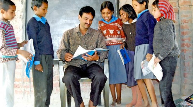 A classroom in a rural school in India.