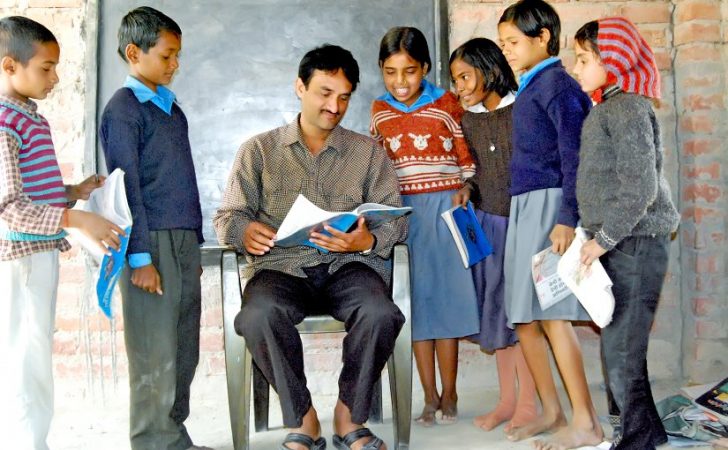 A classroom in a rural school in India.