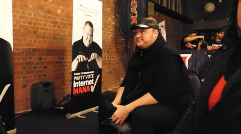 Kim Dotcom at a political rally. Photo by William Stadtwald Demchick, Wikipedia Commons.
