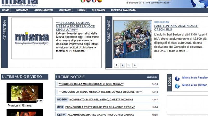Screenshot of MISNA website.